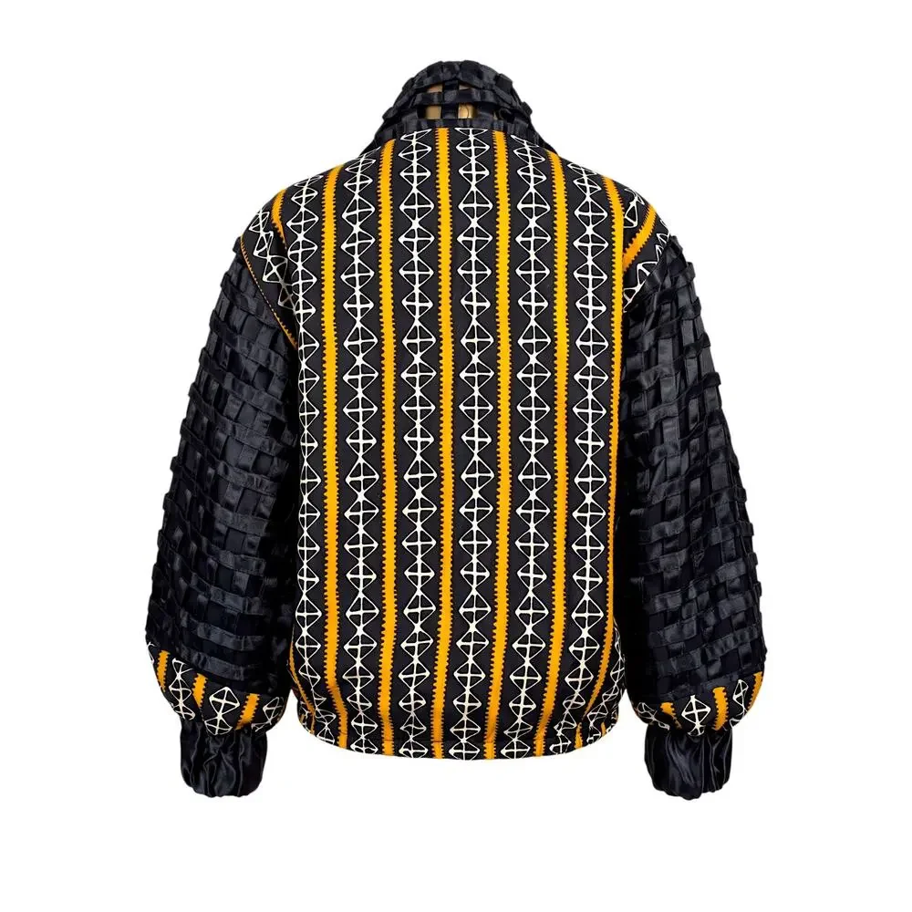Clatural Black Yellow MESH Avant Garde Handmade Jacket Ghana XL-XXL NWOT
